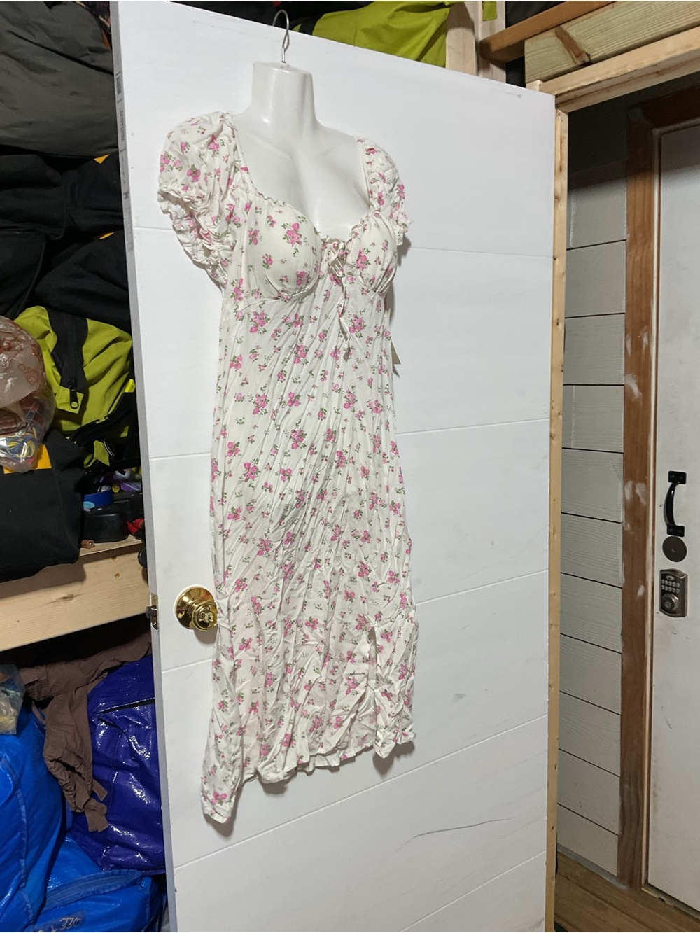 No Boundaries Ivory Midi Dress with Pink Floral Print